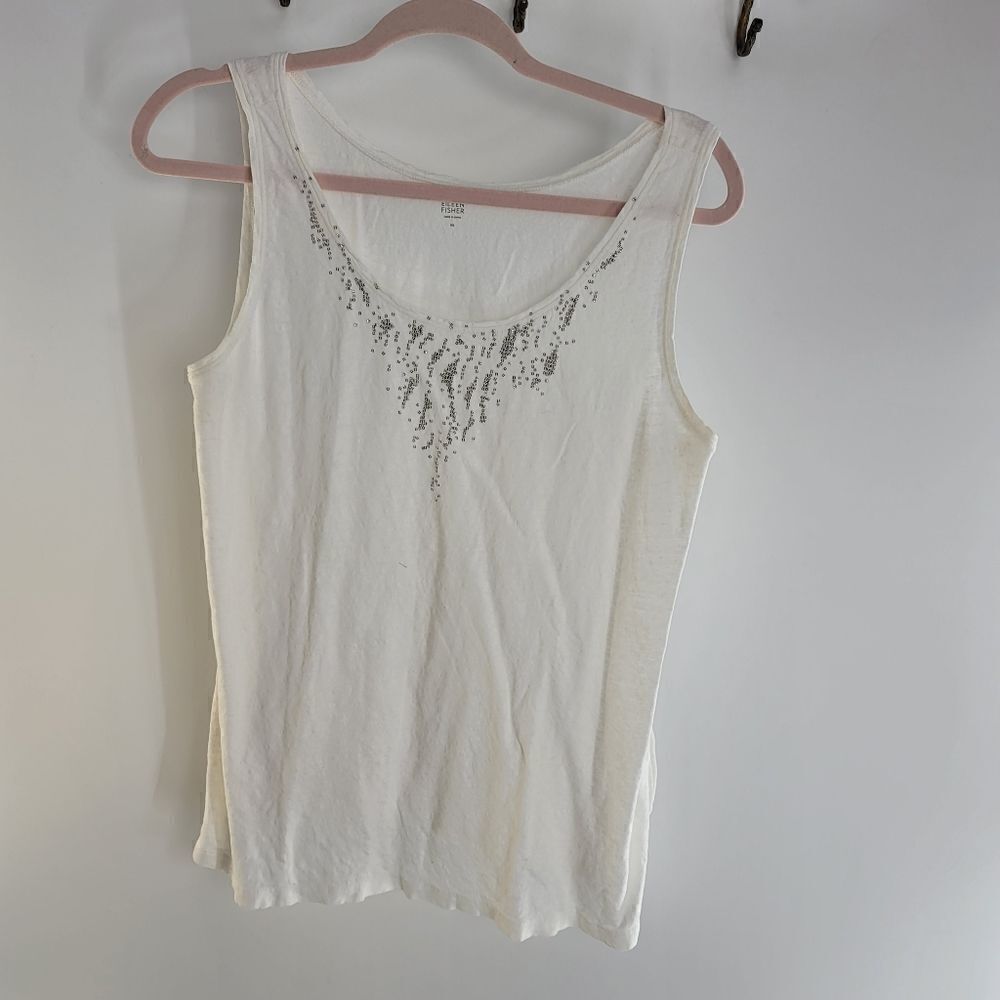 Eileen fisher off white embellished linen tank top